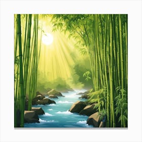 A Stream In A Bamboo Forest At Sun Rise Square Composition 310 Canvas Print