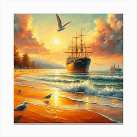 Seagulls On The Beach Canvas Print