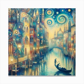 Venice At Night Travel Poster Canvas Print