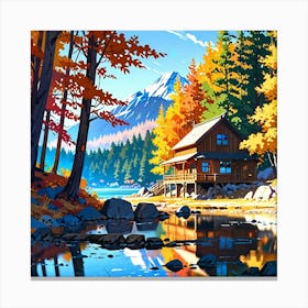 Autumn Cabin By The Lake 1 Canvas Print