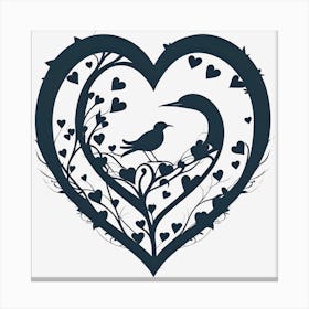 Silhouette Of Bird In Heart Shape On Pastel Background And Valentines Day Generated By Ai Canvas Print
