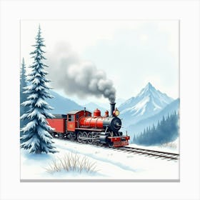 Steam Engine In A Watercolor Painting Of A Snowy Mountain Landscape 1 Canvas Print