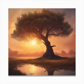 Lone Tree At Sunset 1 Canvas Print