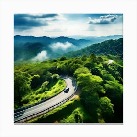 Treetop Car Scenic Tour Tourism Country Rural Green Zigzag Drive Road Background Topview (5) Canvas Print