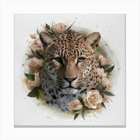 Leopard With Roses Canvas Print