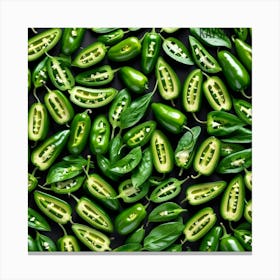 Green Peppers On Black Background Canvas Print