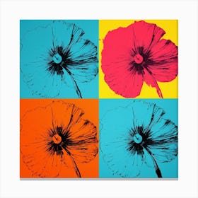 Andy Warhol Style Pop Art Flowers Flax Flower 4 Square Canvas Print