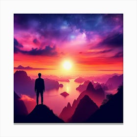 Man Standing On Top Of Mountain 3 Canvas Print