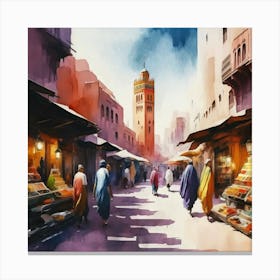 Marrakech Dreamscape, Realistic City Watercolor Canvas Print