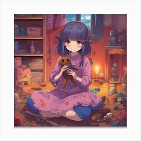 Anime Girl With Teddy Bear Canvas Print