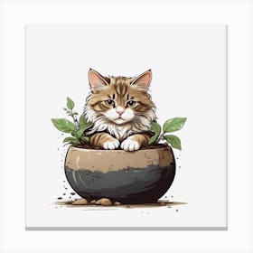 Cat In A Pot Canvas Print