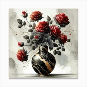 Roses In A Marble Vase 6 Canvas Print