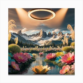 A Breathtaking Highly Detailed 3D Render Image Of A Majestic Landscape Garden Canvas Print