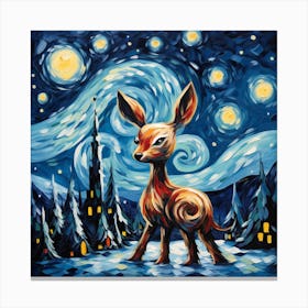 Deer At Starry Night Canvas Print