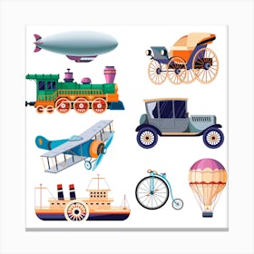 Retro Means Of Transport Train And Air Balloon Canvas Print
