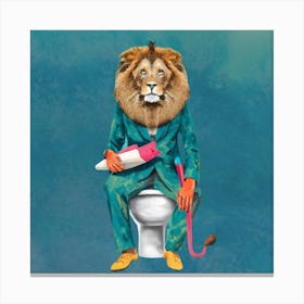 Lion On Toilet Canvas Print