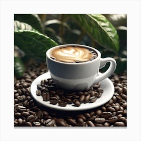 Coffee Cup On Coffee Beans 17 Canvas Print