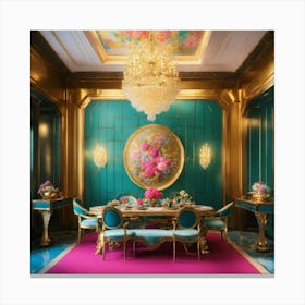 Gold And Blue Dining Room Canvas Print