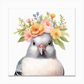 Floral Baby Pigeon Nursery Illustration (7) Canvas Print