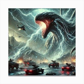 A Dramatic Sci Fi Scene Depicting Oblivion Maw Kaiju Canvas Print