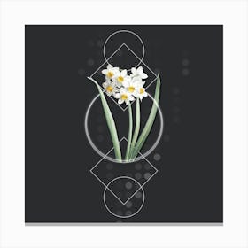 Vintage Narcissus Easter Flower Botanical with Geometric Line Motif and Dot Pattern Canvas Print