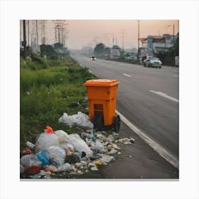 Garbage Can On The Road Canvas Print