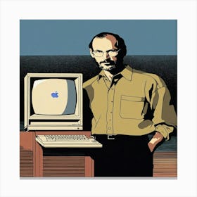 Apple Steve Jobs holding a macintosh computer Canvas Print