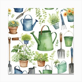 Garden Tools Seamless Pattern 1 Canvas Print