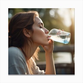 Side View Woman Drinking Water 1 Canvas Print