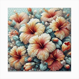 Pattern with Hibiscus flowers 7 Canvas Print