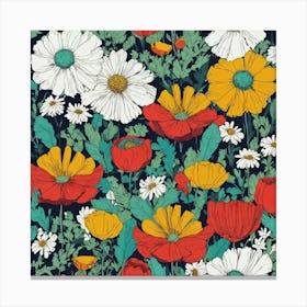 Argyle + Daisy+ Poppy+ Marigolds Pattern Canvas Print