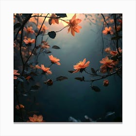 Dark Forest With Flowers Canvas Print