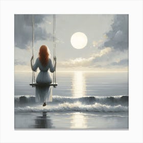 Swinging Girl By The Sea Art Print Canvas Print