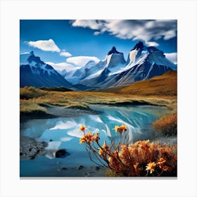 Landscape Torres Del Paine National Park Wild Flower Field Canvas Print