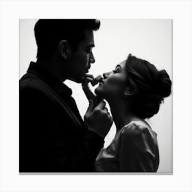 Black And White Couple Kissing Canvas Print