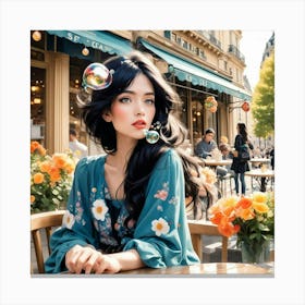 Girl In Paris cafe Canvas Print