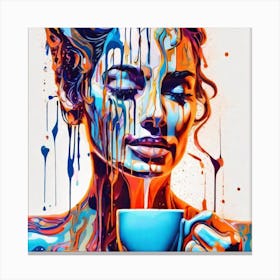 Woman Drinking Coffee Canvas Print