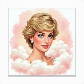 Beautiful Princess Diana With Soft Pastel Watercolor Clouds Around 1 Canvas Print