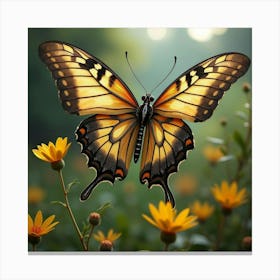 A Steampunk Butterfly With Clockwork Wings Fluttering In A Victorian Garden Canvas Print