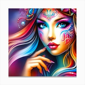 Colorful Girl With Colorful Makeup Canvas Print