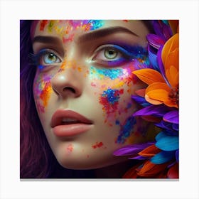 Colorful Girl With Flowers Canvas Print