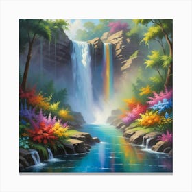 Rainbow Waterfall Paintings Art Print 2 Canvas Print