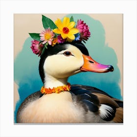 Duck With Flower Crown Canvas Print