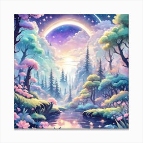 A Fantasy Forest With Twinkling Stars In Pastel Tone Square Composition 420 Canvas Print