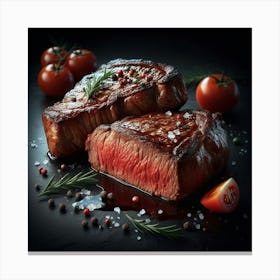 Steak On A Black Background 1 Canvas Print