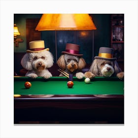 Three Dogs Playing Pool 1 Canvas Print