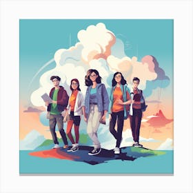 Group Of People Standing On A Cloud Canvas Print