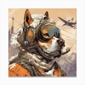 A Badass Anthropomorphic Fighter Pilot Dog, Extremely Low Angle, Atompunk, 50s Fashion Style, Intric (1) Canvas Print