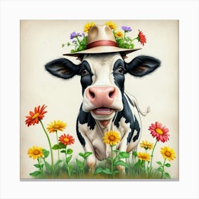 Cow With Flowers 11 Canvas Print