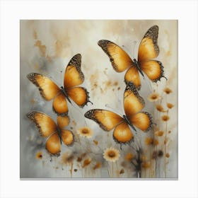 Butterflies On Daisies Canvas Print